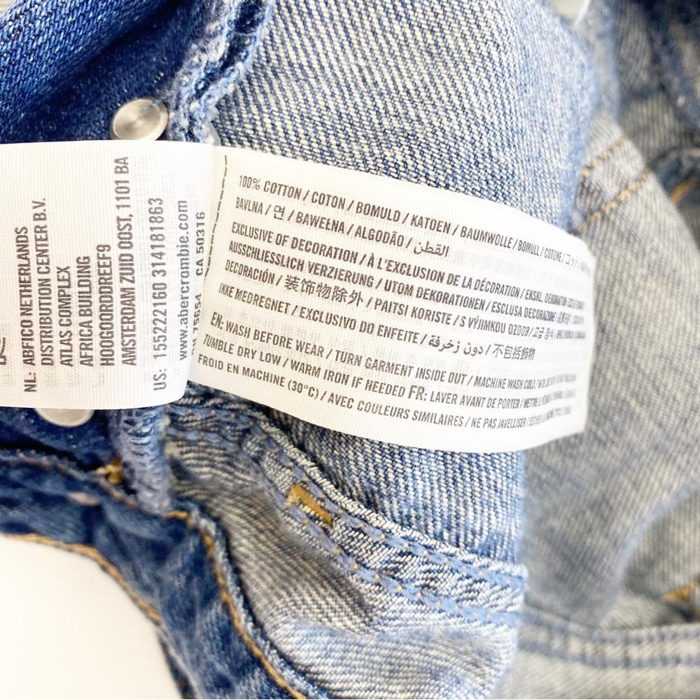Abercrombie & Fitch Distressed Denim Jean Overalls Raw Hem Straight Slim Blue - Picture 12 of 12